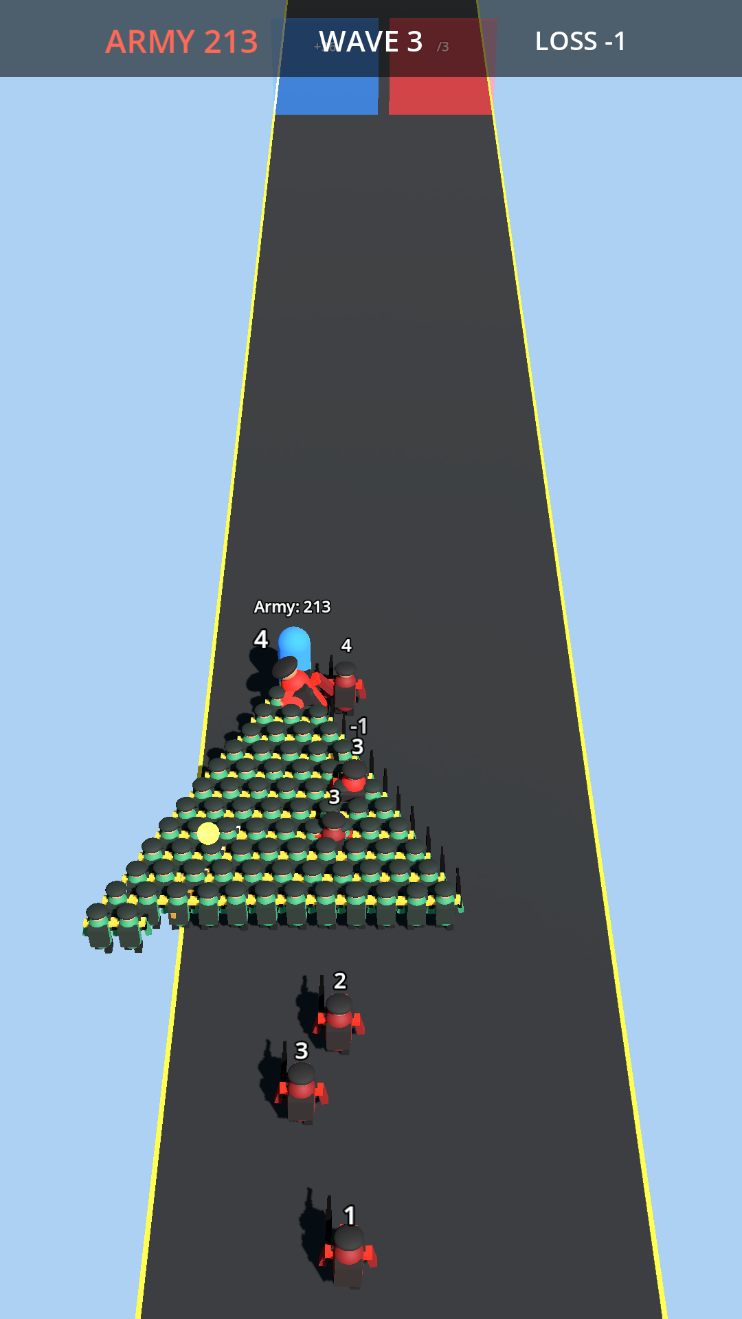 MathWar mobile gameplay with arithmetic gates and a player squad